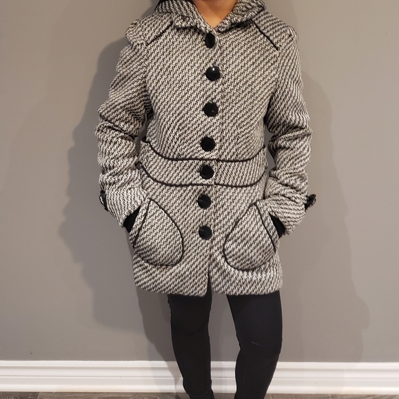 Wool coat eve Gravel Black and white - Picture 6 of 6